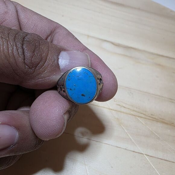 Vintage Sterling Silver 925 Navajo Southweatern Pheonix Turquouse Ring Size 7.5 - Picture 3 of 10